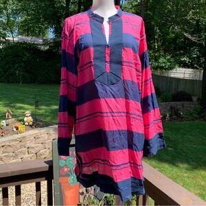 Women’s shirt FRENCH CURVE size XL Pink Blue 100% Cotton tunic top